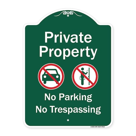 Signmission Private Property No Parking Or Trespassing W/ s Heavy-Gauge Aluminum Sign, 24" x 18", GW-1824-9916 A-DES-GW-1824-9916
